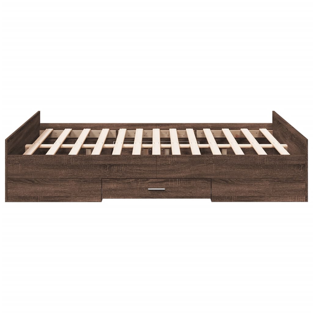 vidaXL Cama con cajones madera de ingeniería marrón roble 135x190 cm