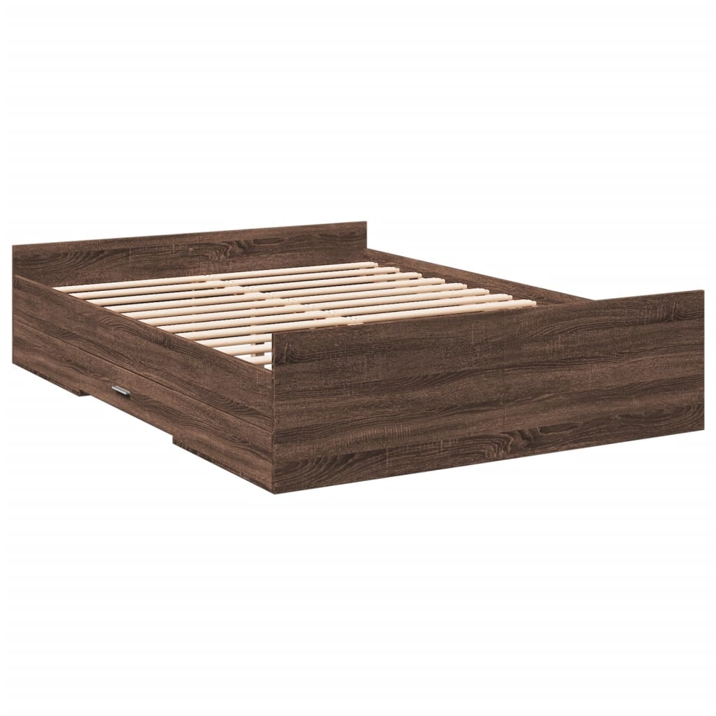 vidaXL Cama con cajones madera de ingeniería marrón roble 135x190 cm