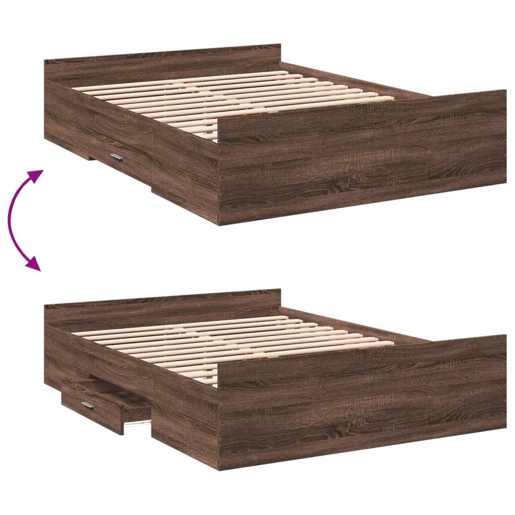 vidaXL Cama con cajones madera de ingeniería marrón roble 135x190 cm