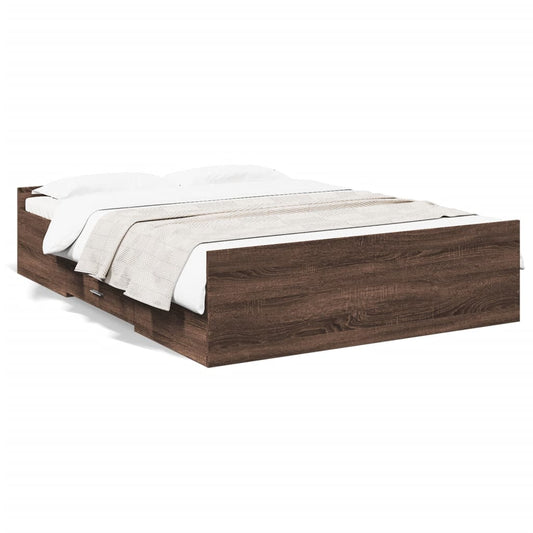 vidaXL Cama con cajones madera de ingeniería marrón roble 135x190 cm