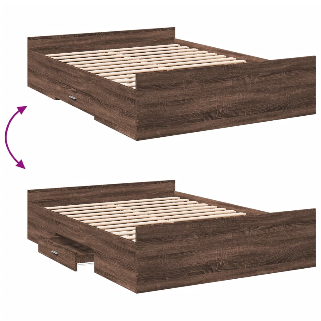 vidaXL Cama con cajones madera de ingeniería marrón roble 120x190 cm