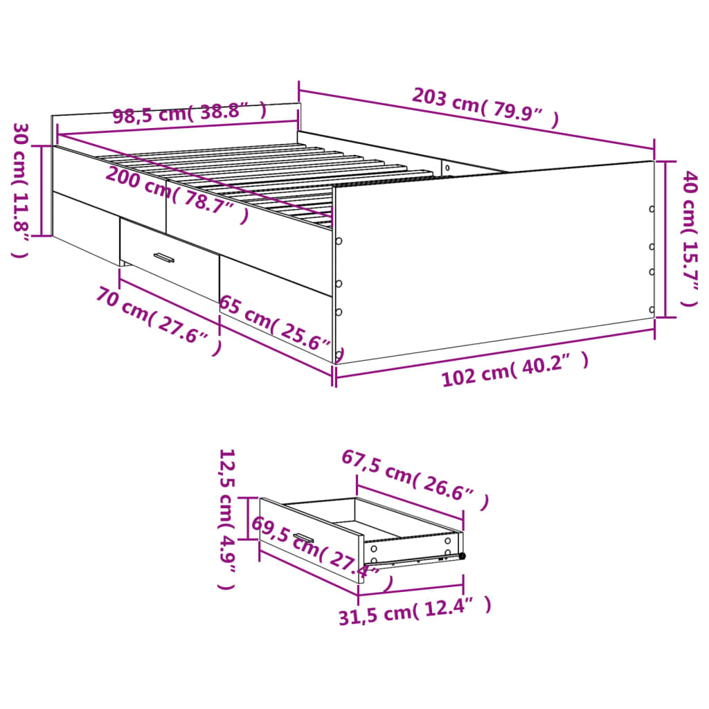 vidaXL Cama con cajones madera de ingeniería blanco 100x200 cm