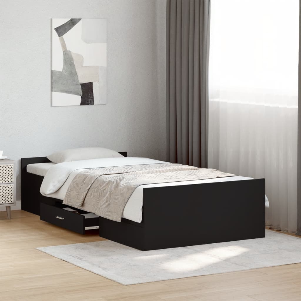 vidaXL Cama con cajones madera de ingeniería negro 100x200 cm