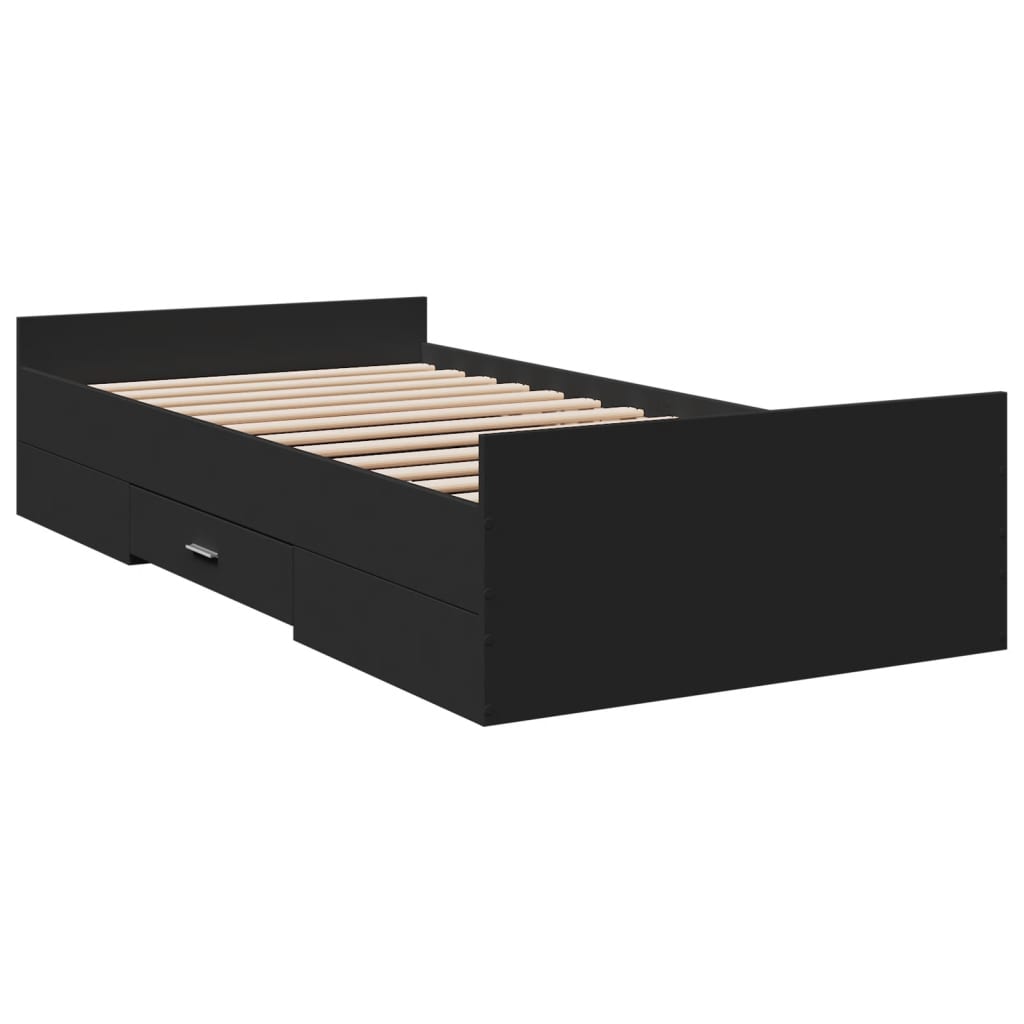 vidaXL Cama con cajones madera de ingeniería negro 100x200 cm