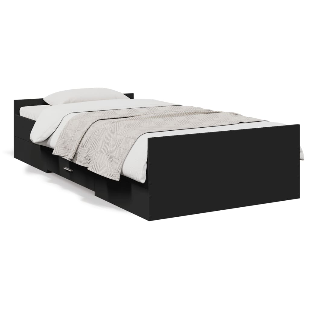 vidaXL Cama con cajones madera de ingeniería negro 100x200 cm