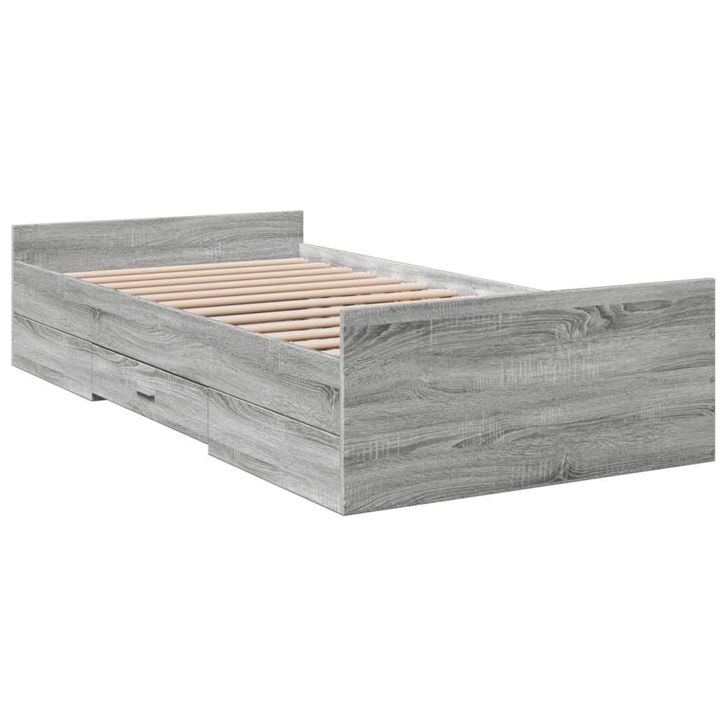 vidaXL Cama con cajones madera ingeniería gris Sonoma 100x200 cm