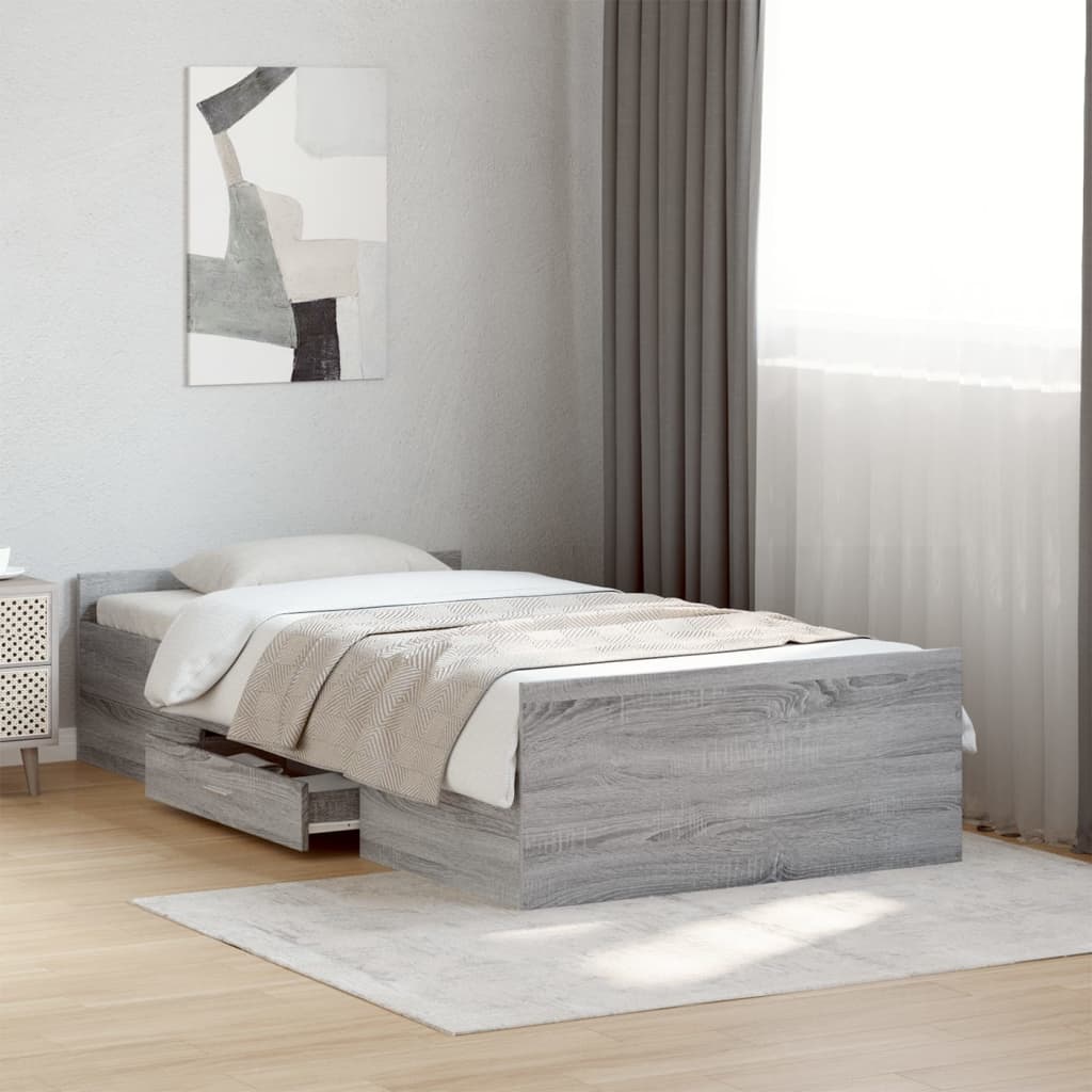 vidaXL Cama con cajones madera ingeniería gris Sonoma 100x200 cm