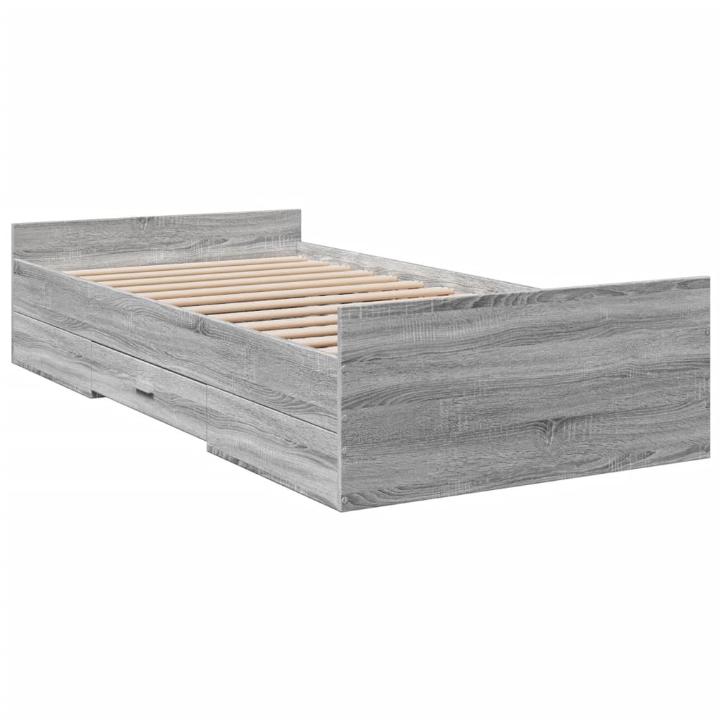 vidaXL Cama con cajones madera ingeniería gris Sonoma 100x200 cm