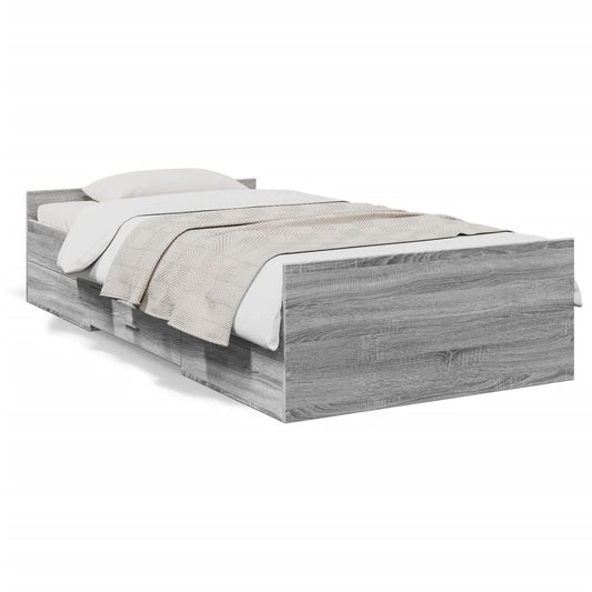 vidaXL Cama con cajones madera ingeniería gris Sonoma 100x200 cm