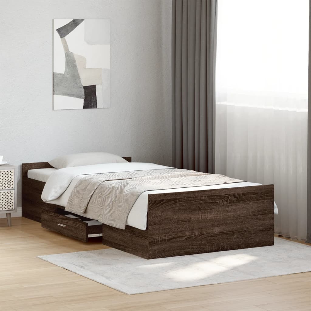 vidaXL Cama con cajones madera de ingeniería marrón roble 100x200 cm