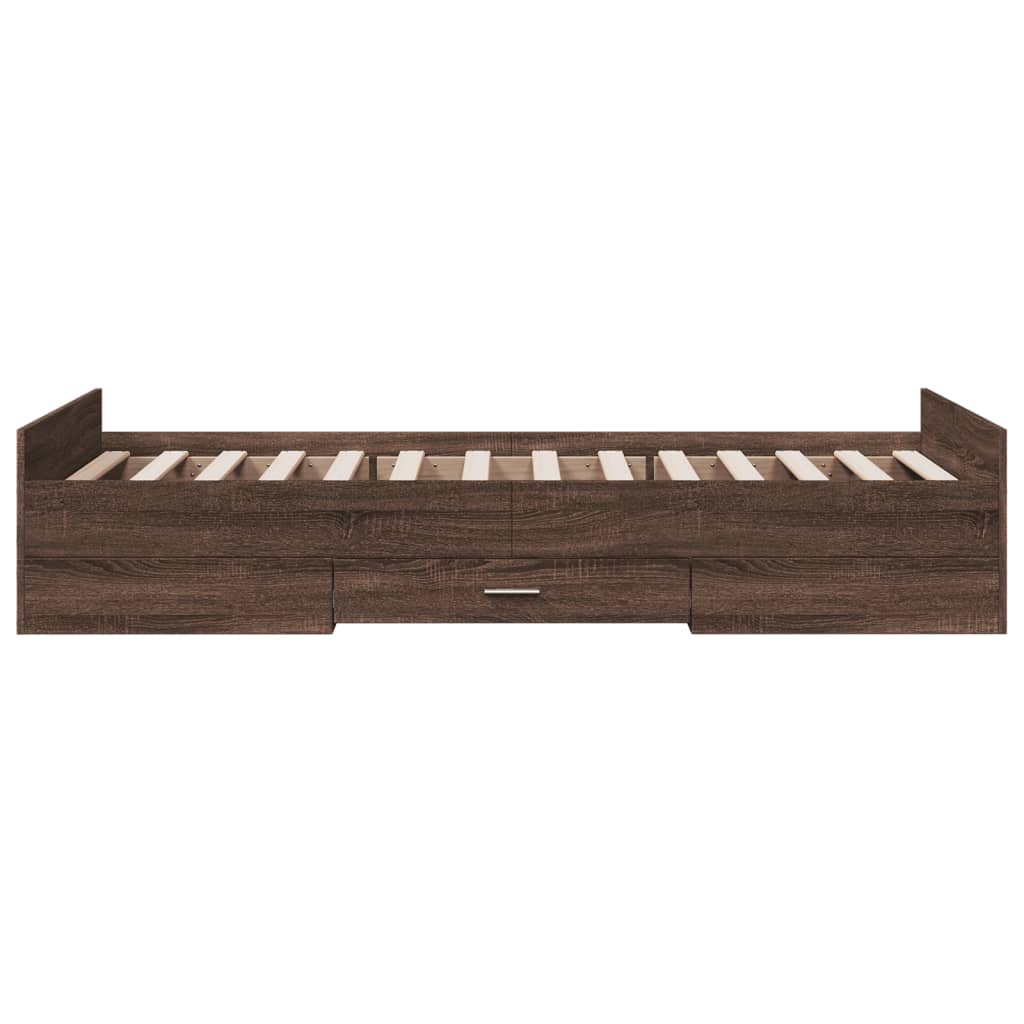 vidaXL Cama con cajones madera de ingeniería marrón roble 100x200 cm