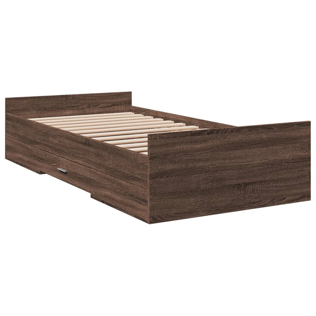 vidaXL Cama con cajones madera de ingeniería marrón roble 100x200 cm