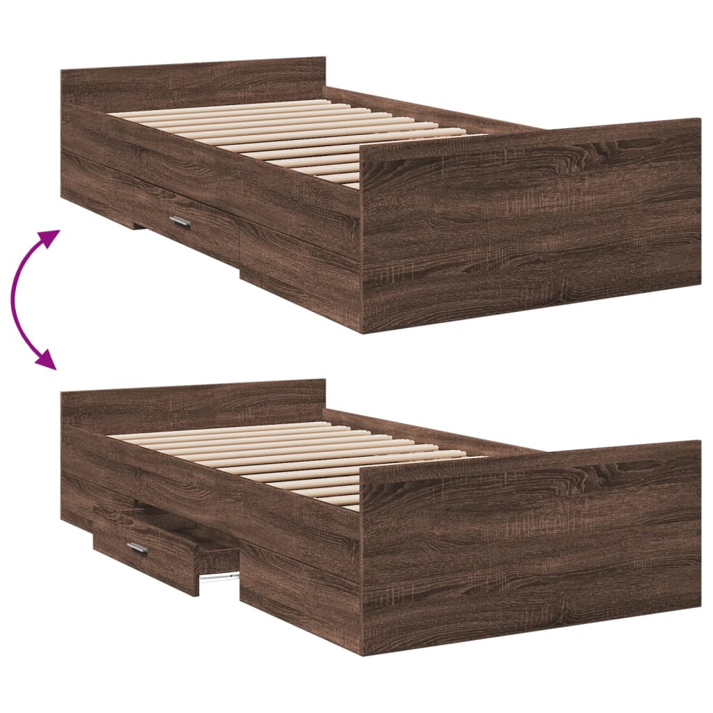 vidaXL Cama con cajones madera de ingeniería marrón roble 100x200 cm