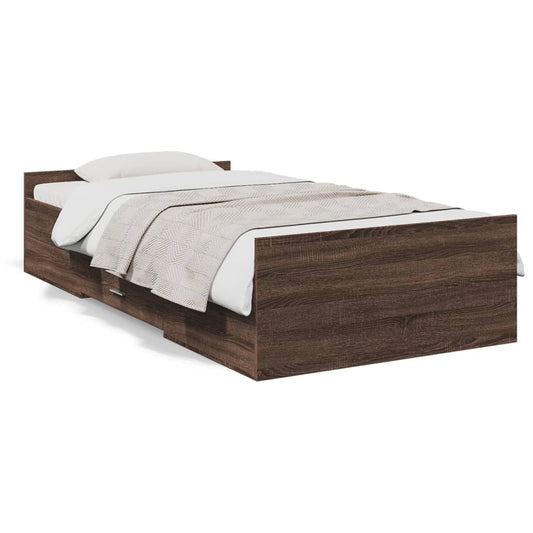 vidaXL Cama con cajones madera de ingeniería marrón roble 100x200 cm