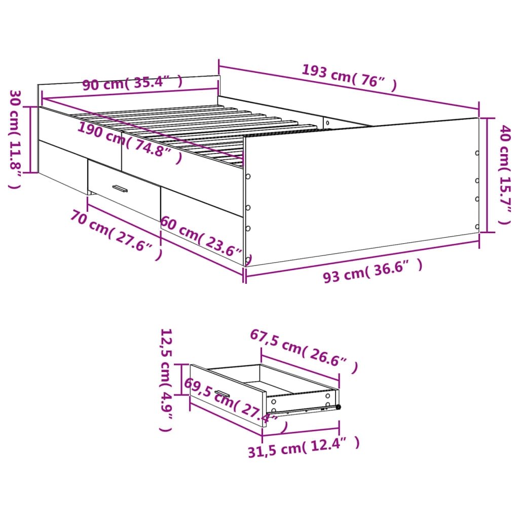 vidaXL Cama con cajones madera de ingeniería blanca 190x190 cm