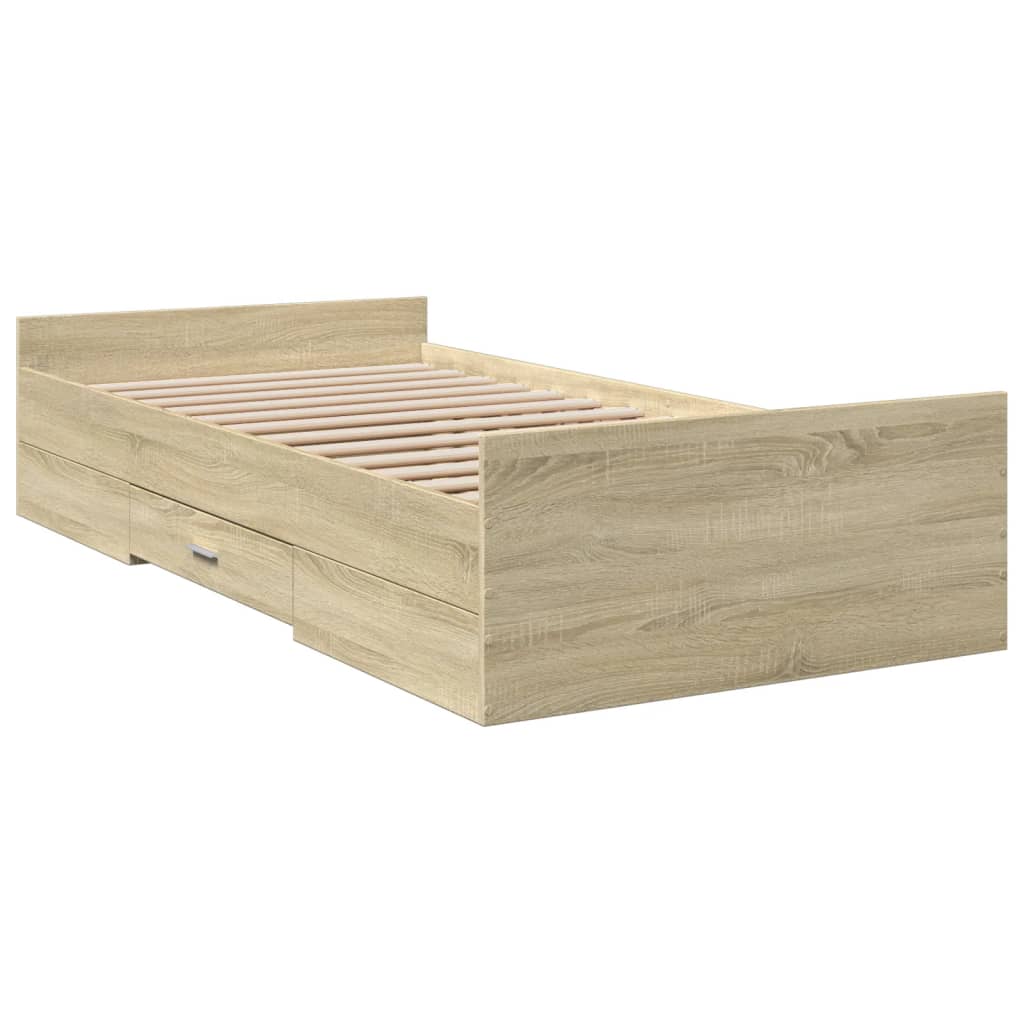 vidaXL Cama con cajones madera ingeniería roble Sonoma 90x190 cm