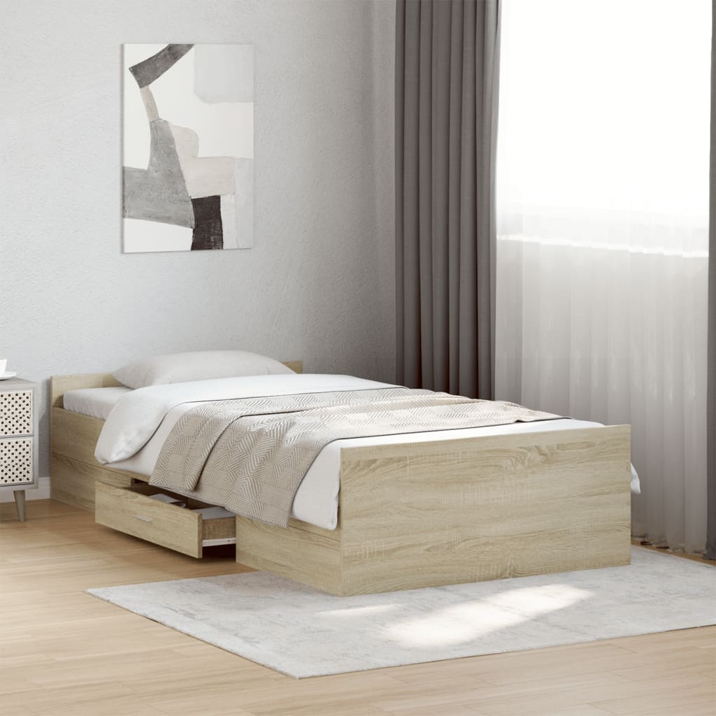 vidaXL Cama con cajones madera ingeniería roble Sonoma 90x190 cm