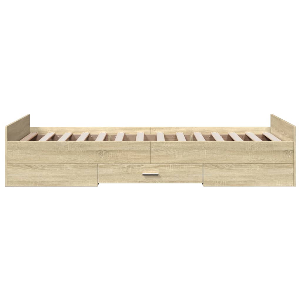 vidaXL Cama con cajones madera ingeniería roble Sonoma 90x190 cm