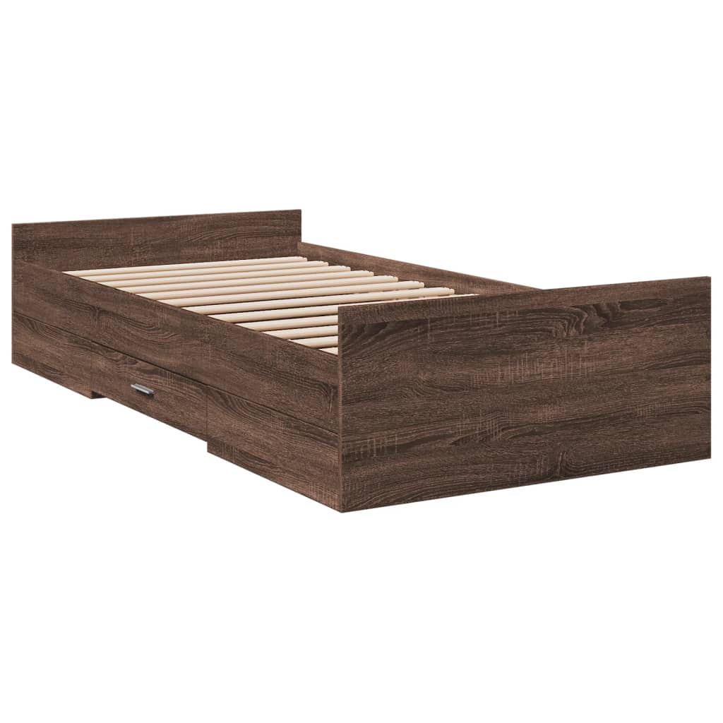 vidaXL Cama con cajones madera de ingeniería marrón roble 90x190 cm