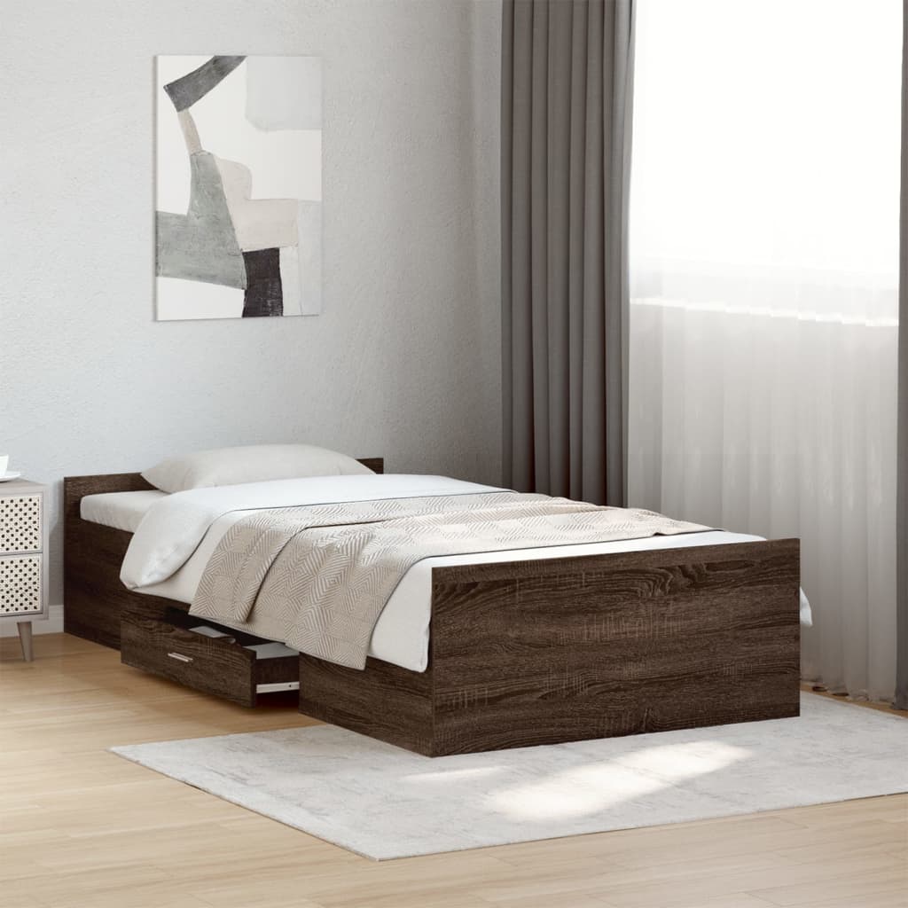 vidaXL Cama con cajones madera de ingeniería marrón roble 90x190 cm