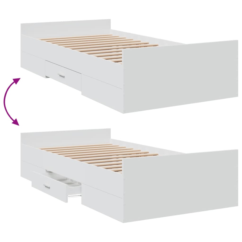 vidaXL Cama con cajones madera de ingeniería blanca 75x190 cm