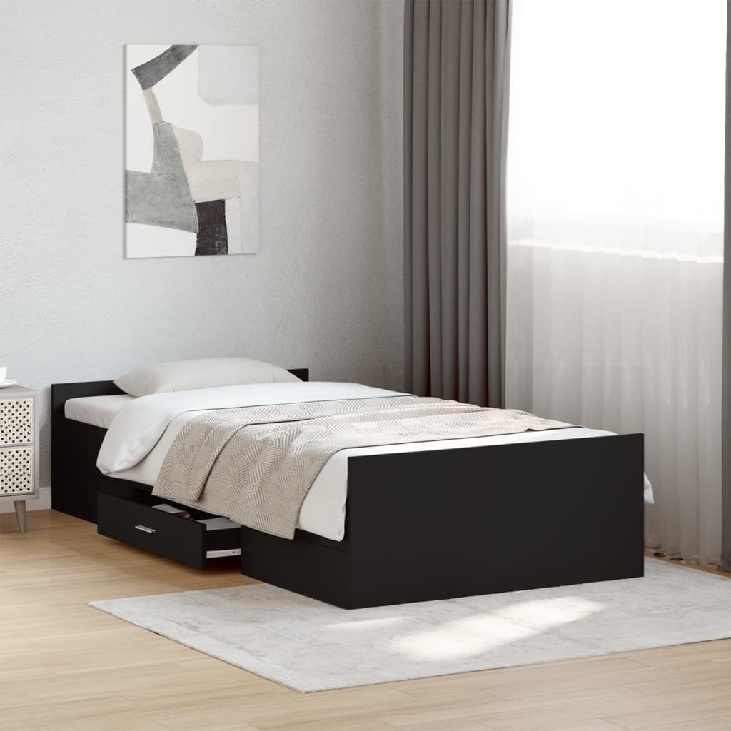 vidaXL Cama con cajones madera de ingeniería negra 75x190 cm