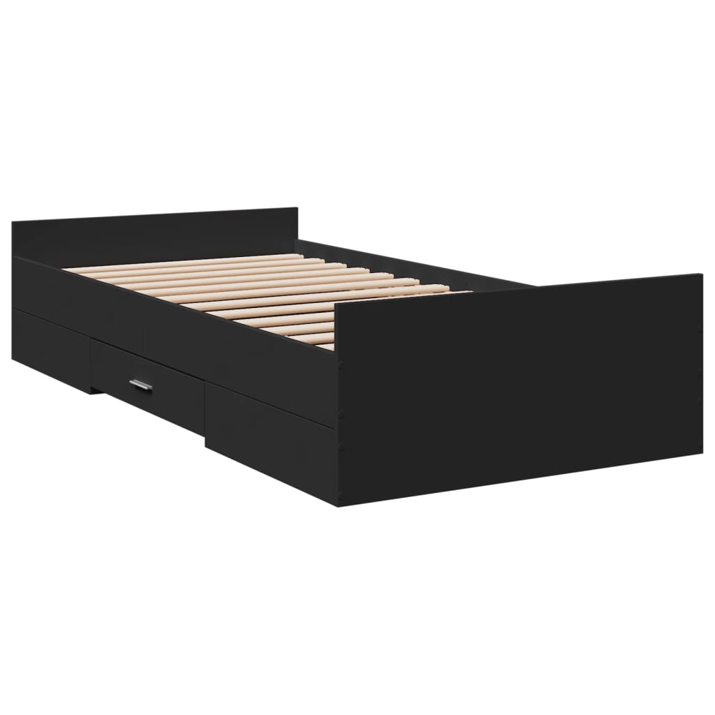 vidaXL Cama con cajones madera de ingeniería negra 75x190 cm