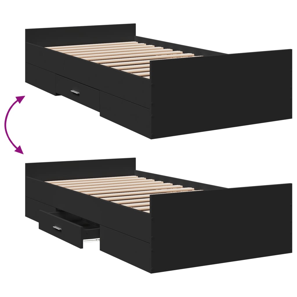 vidaXL Cama con cajones madera de ingeniería negra 75x190 cm