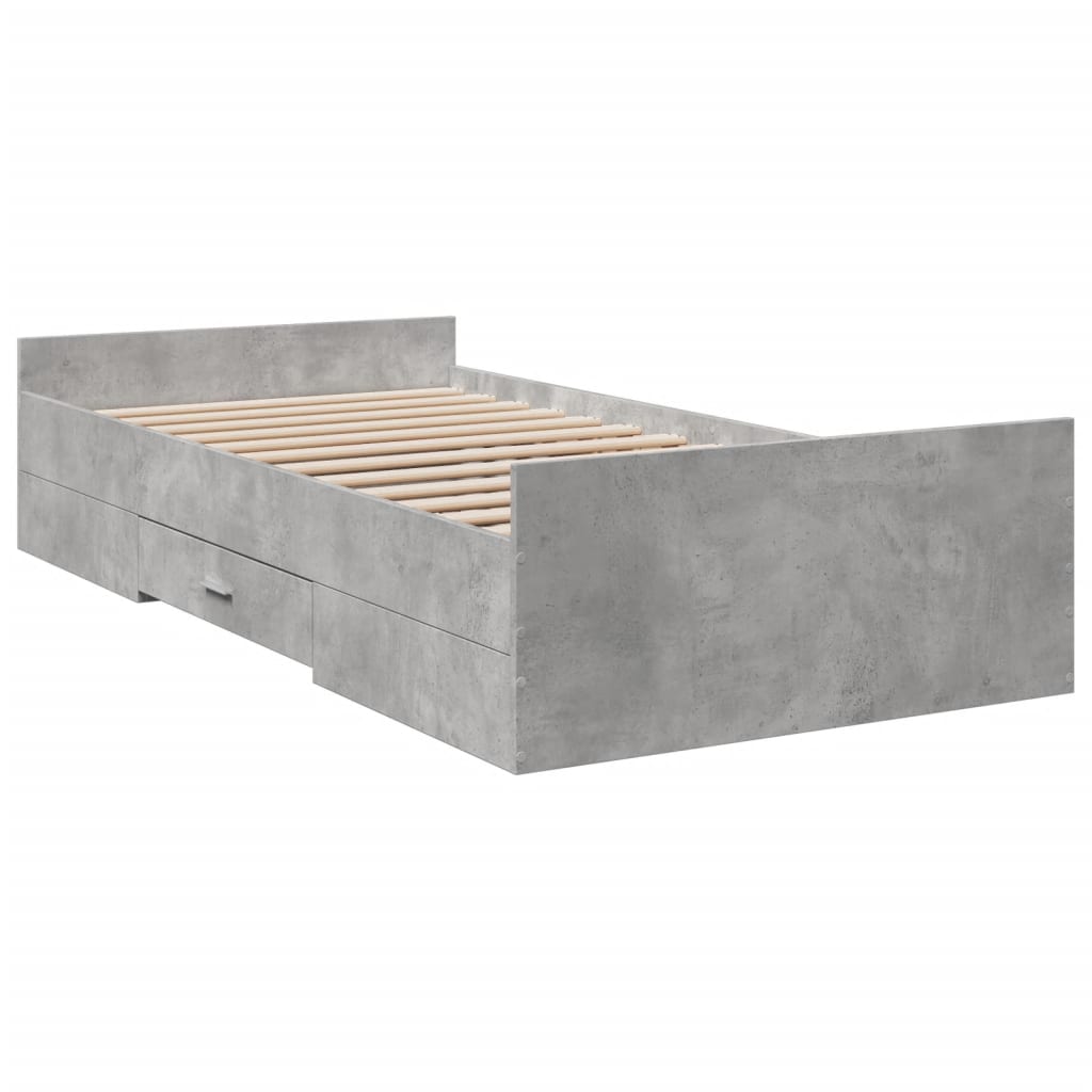 vidaXL Cama con cajones madera de ingeniería gris hormigón 75x190 cm