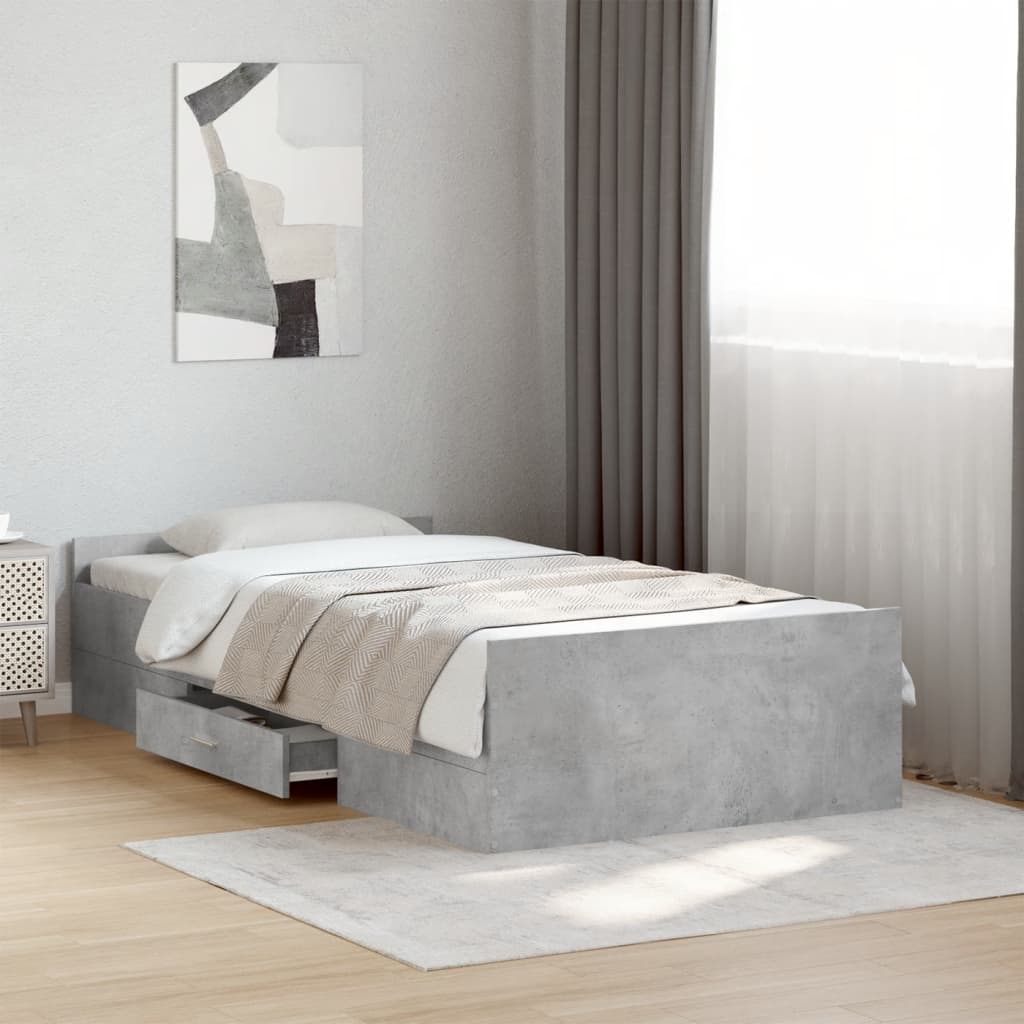 vidaXL Cama con cajones madera de ingeniería gris hormigón 75x190 cm