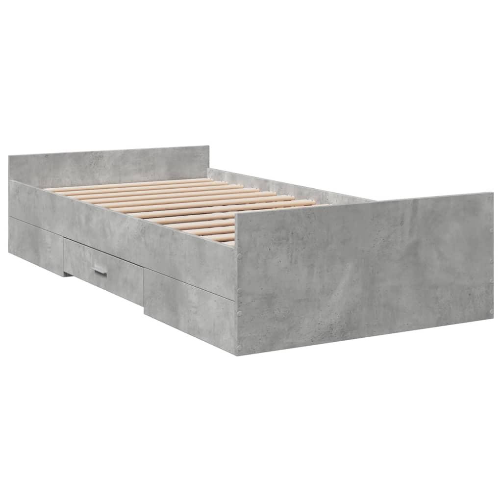 vidaXL Cama con cajones madera de ingeniería gris hormigón 75x190 cm