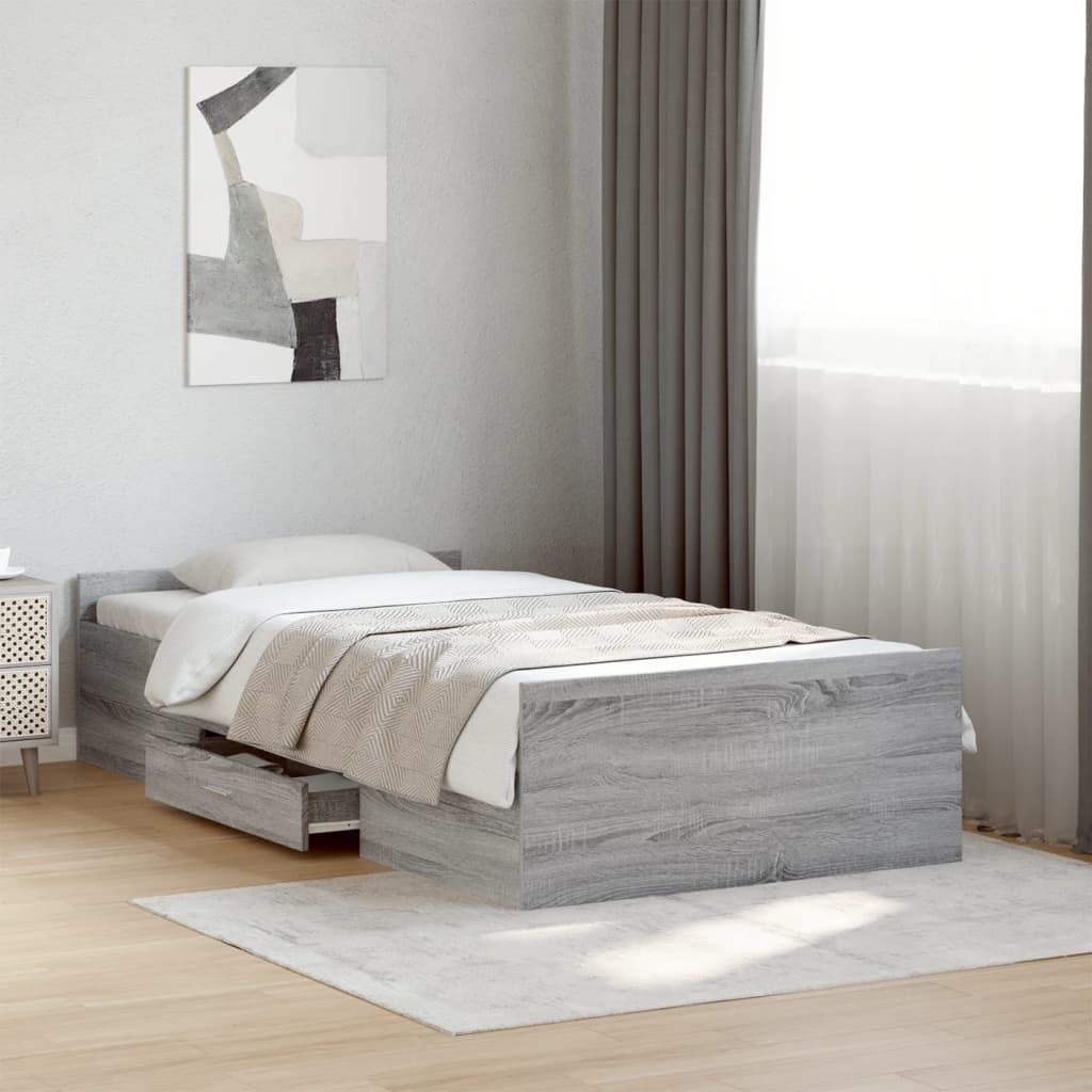 vidaXL Cama con cajones madera de ingeniería gris Sonoma 75x190 cm