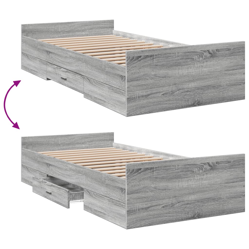 vidaXL Cama con cajones madera de ingeniería gris Sonoma 75x190 cm