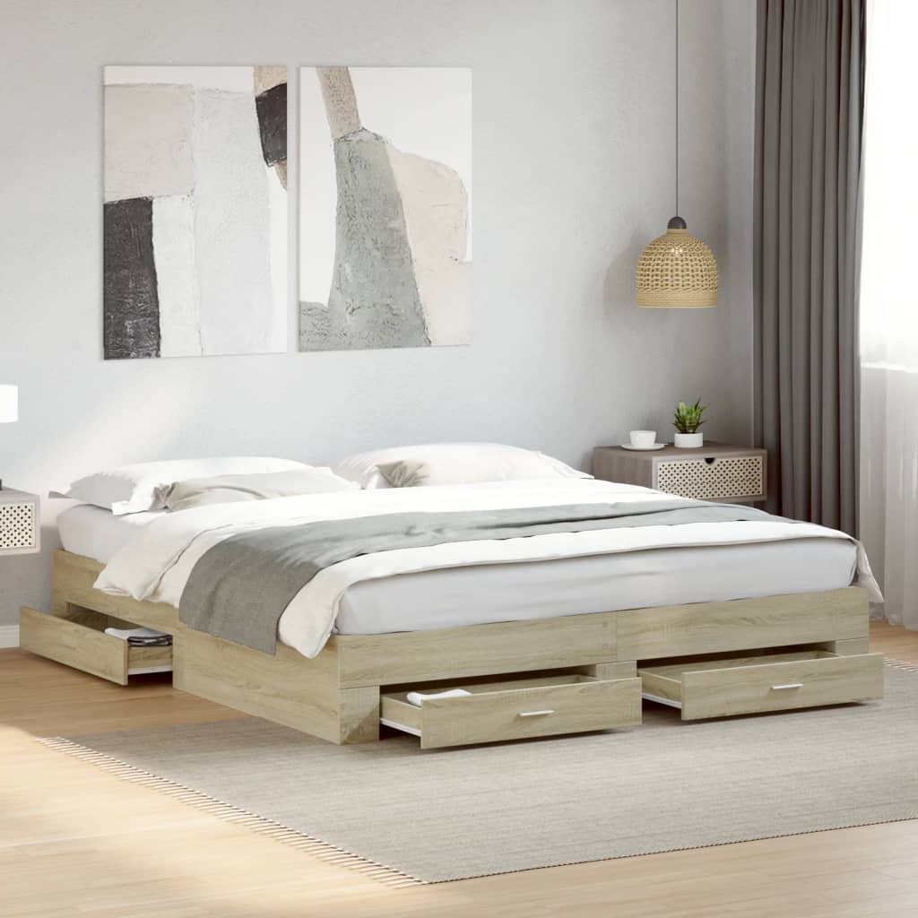 vidaXL Cama con cajones madera ingeniería roble Sonoma 180x200 cm