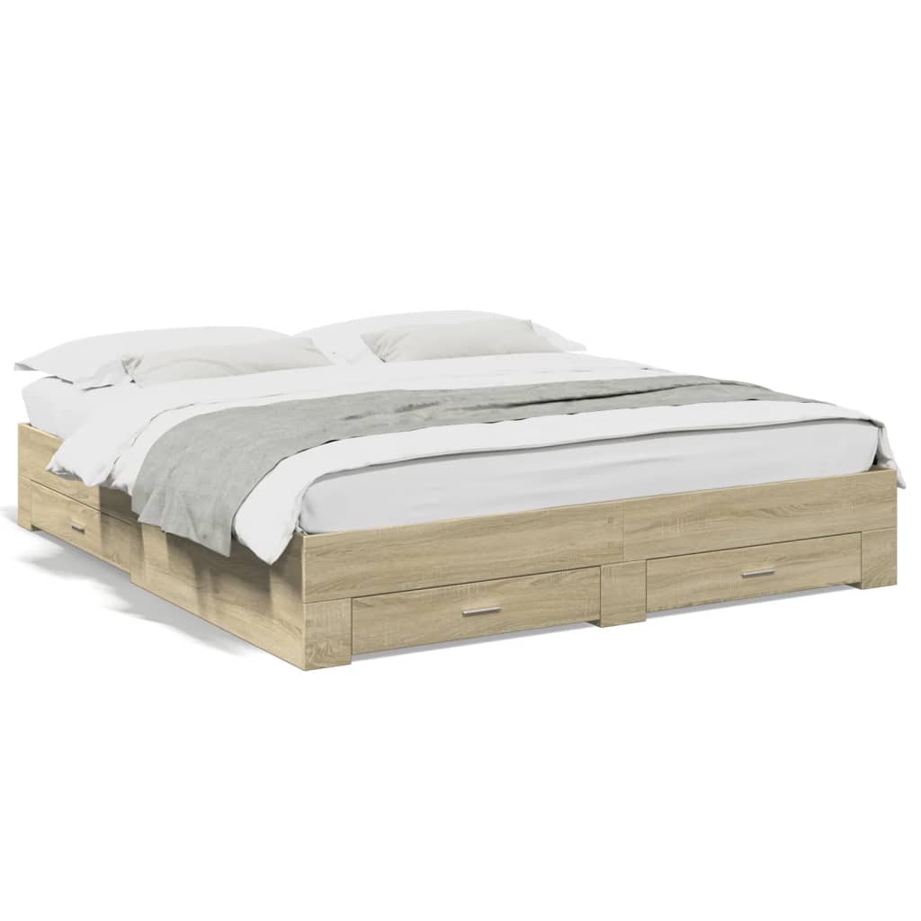 vidaXL Cama con cajones madera ingeniería roble Sonoma 180x200 cm