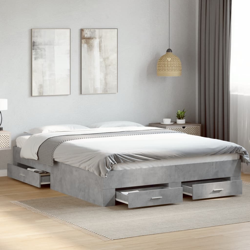 vidaXL Cama con cajones madera ingeniería gris hormigón 160x200 cm