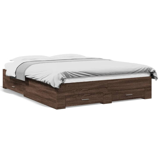 vidaXL Cama con cajones madera ingeniería marrón roble 160x200 cm