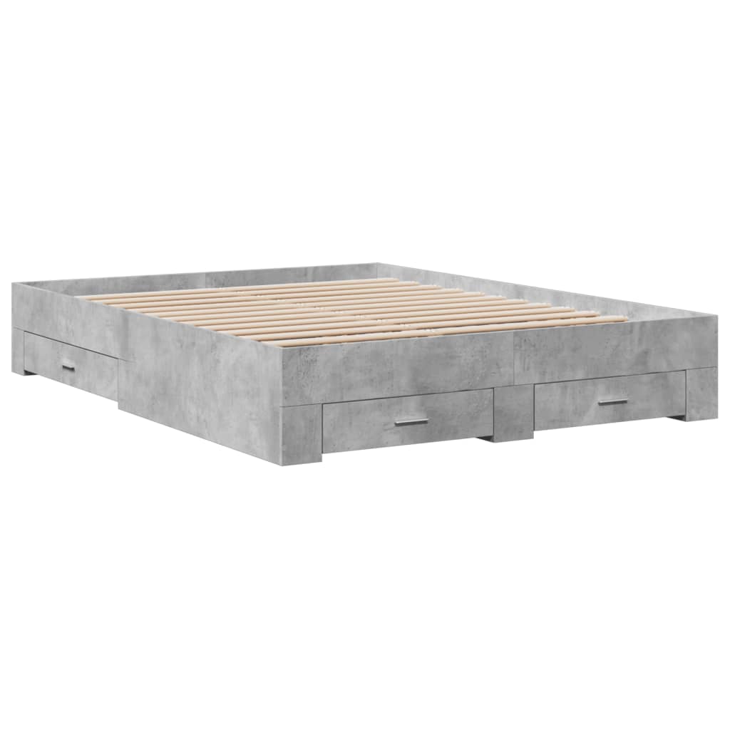 vidaXL Cama con cajones madera ingeniería gris hormigón 150x200 cm