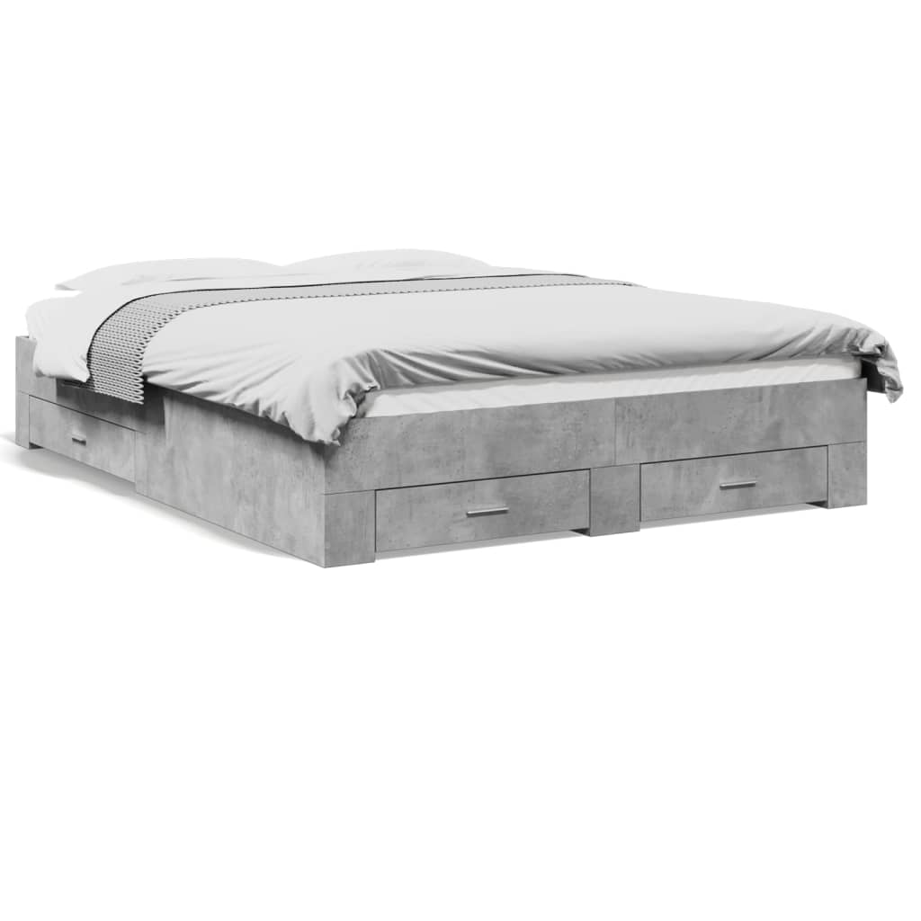 vidaXL Cama con cajones madera ingeniería gris hormigón 150x200 cm