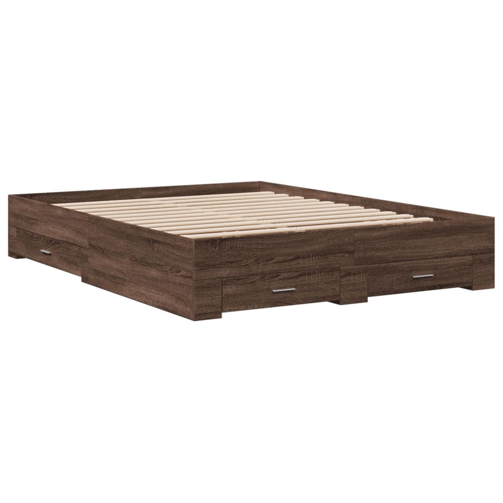 vidaXL Cama con cajones madera de ingeniería marrón roble 150x200 cm