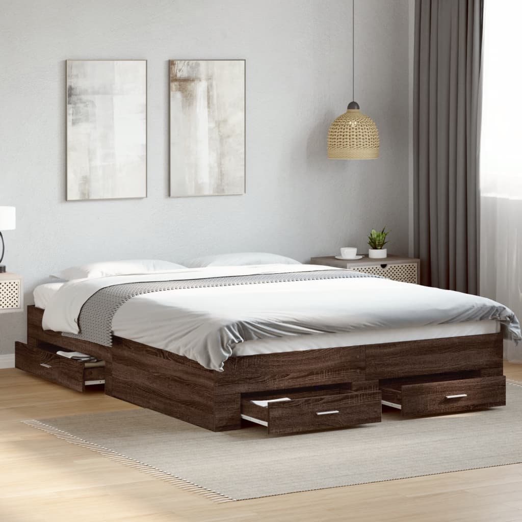 vidaXL Cama con cajones madera de ingeniería marrón roble 150x200 cm