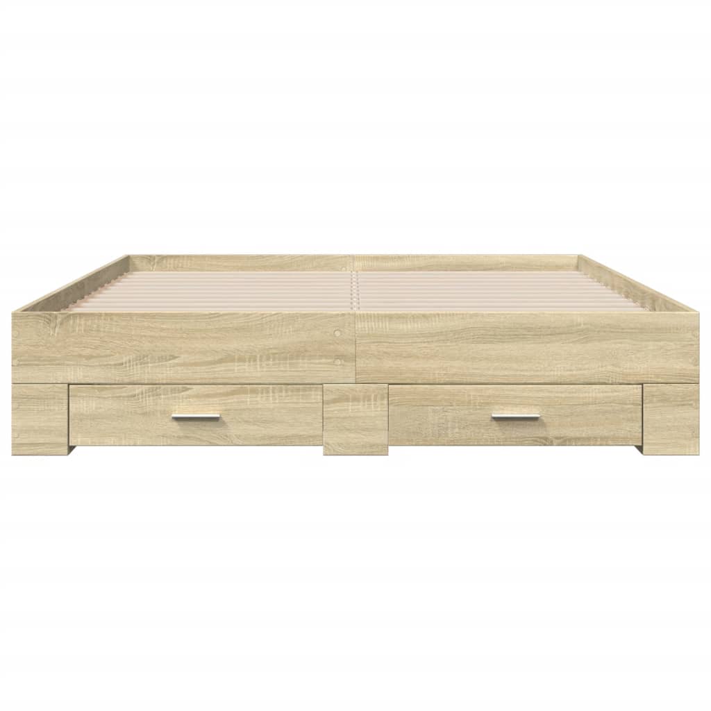 vidaXL Cama con cajones madera ingeniería roble Sonoma 140x200 cm