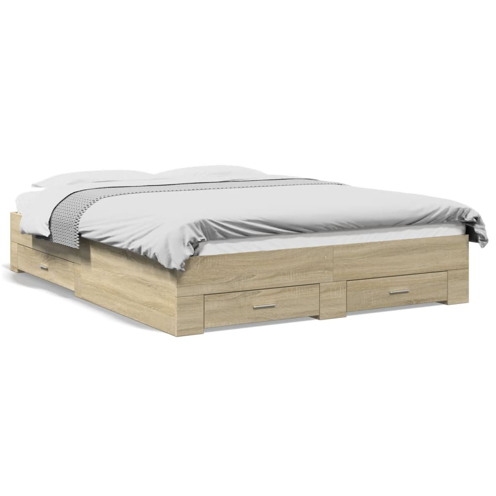 vidaXL Cama con cajones madera ingeniería roble Sonoma 140x200 cm