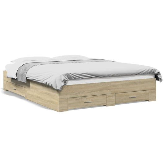 vidaXL Cama con cajones madera ingeniería roble Sonoma 140x200 cm