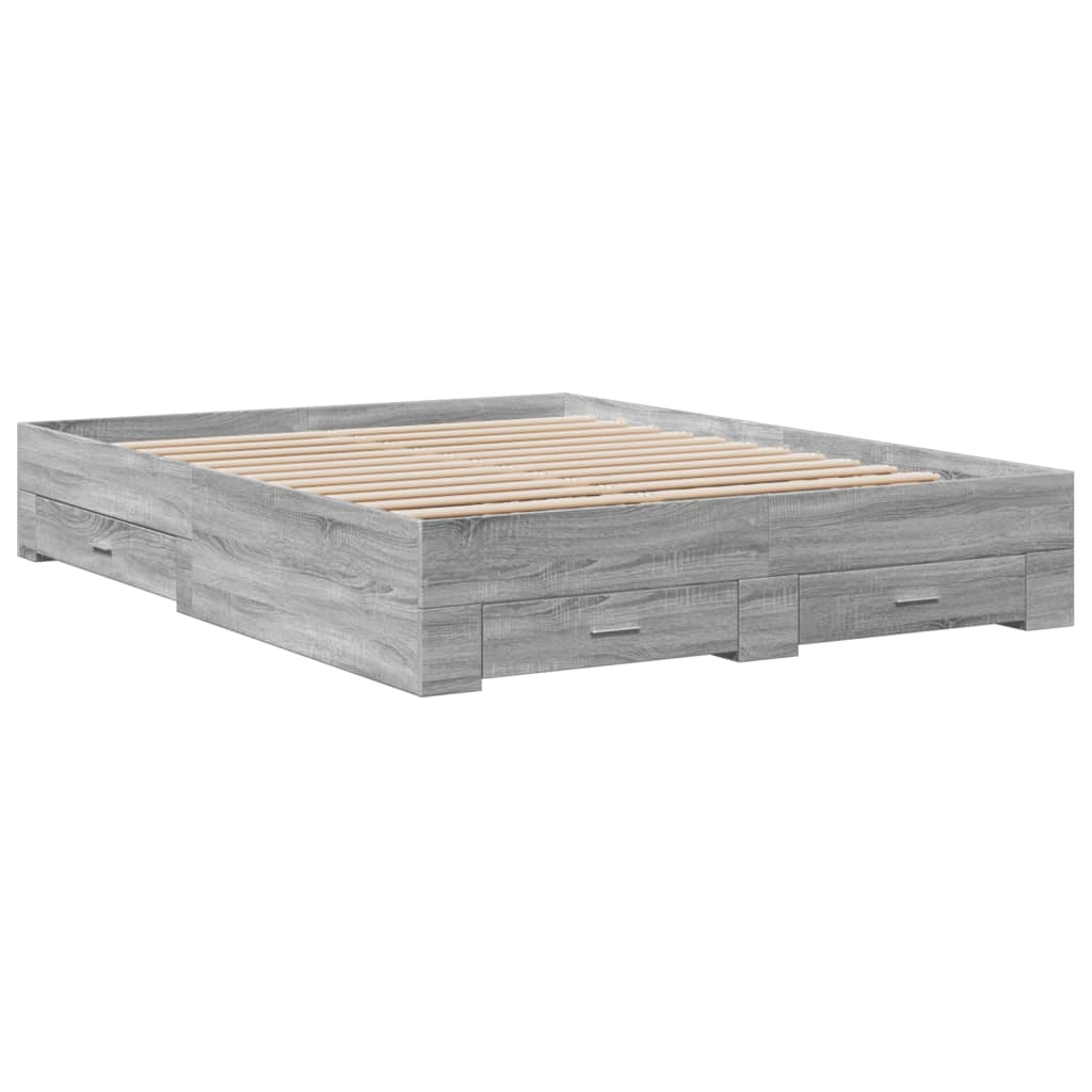 vidaXL Cama con cajones madera ingeniería gris Sonoma 140x200 cm