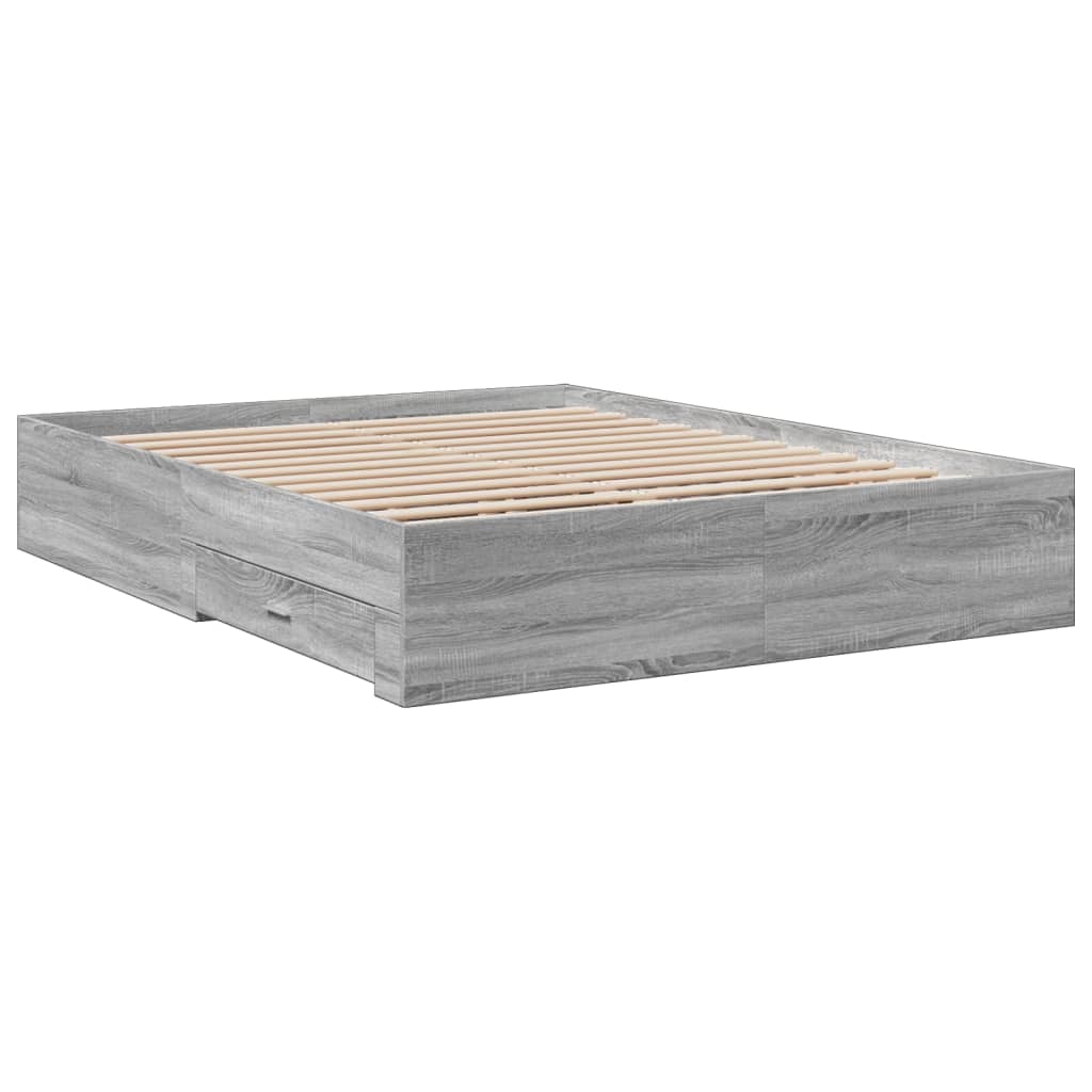 vidaXL Cama con cajones madera ingeniería gris Sonoma 140x200 cm