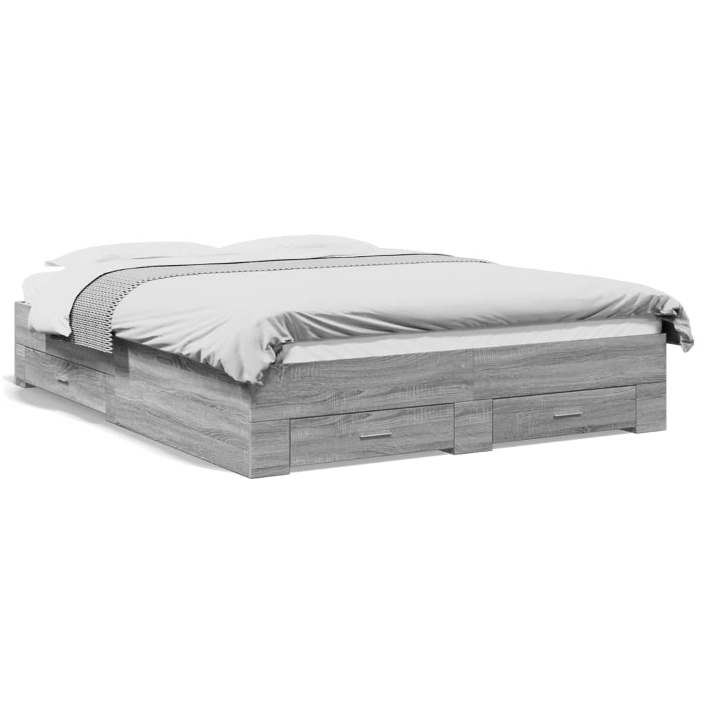 vidaXL Cama con cajones madera ingeniería gris Sonoma 140x200 cm