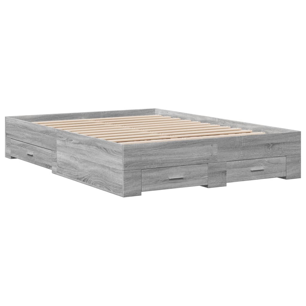 vidaXL Cama con cajones madera ingeniería gris Sonoma 120x200 cm