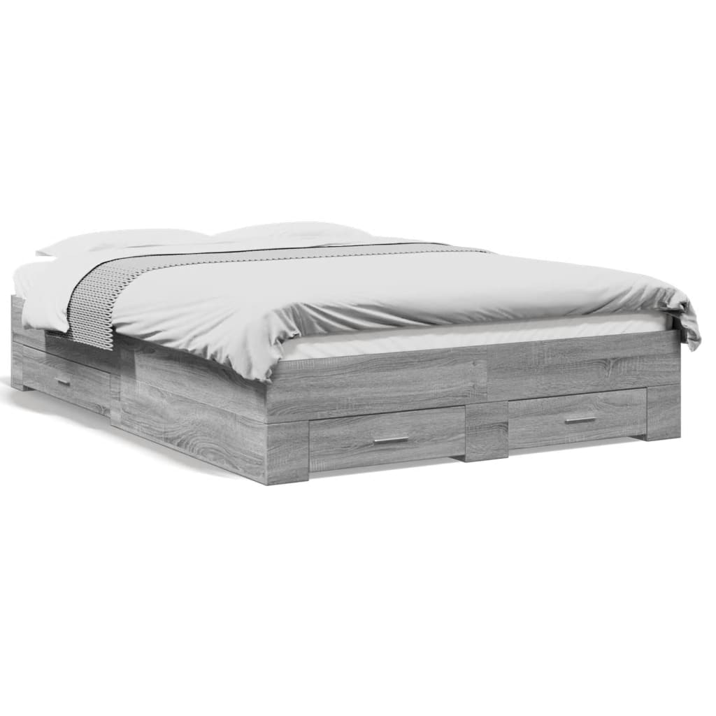 vidaXL Cama con cajones madera ingeniería gris Sonoma 120x200 cm