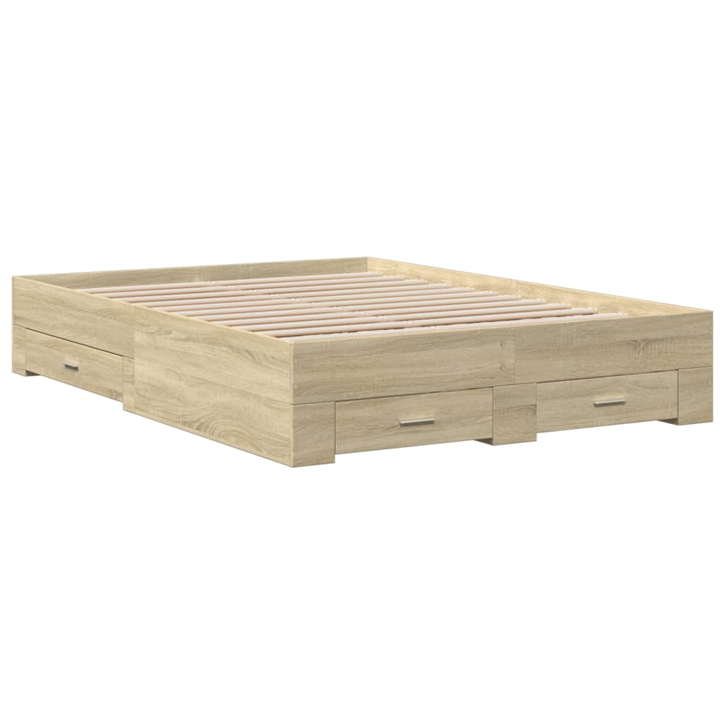 vidaXL Cama con cajones madera ingeniería roble Sonoma 140x190 cm